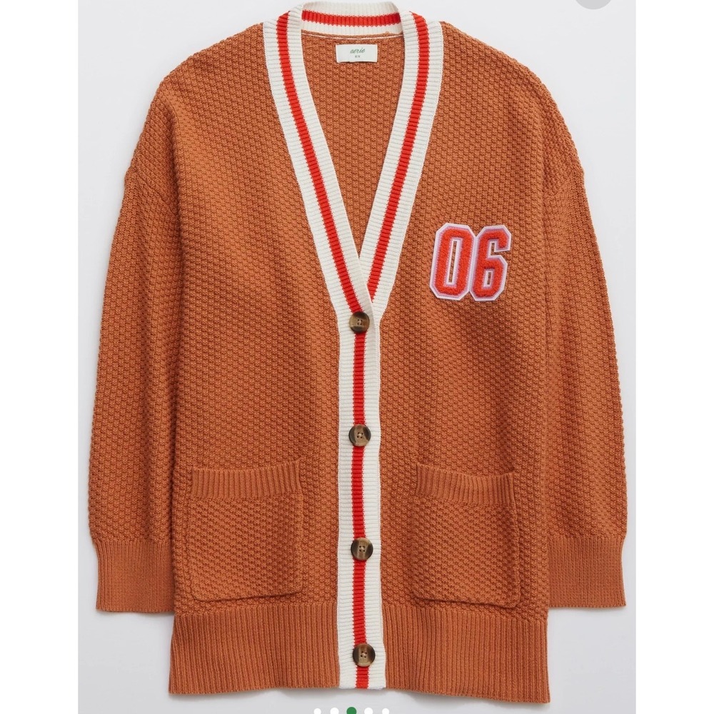 Aerie Cardigan‎ Sweater Varsity Women Size XS Orange V Neck